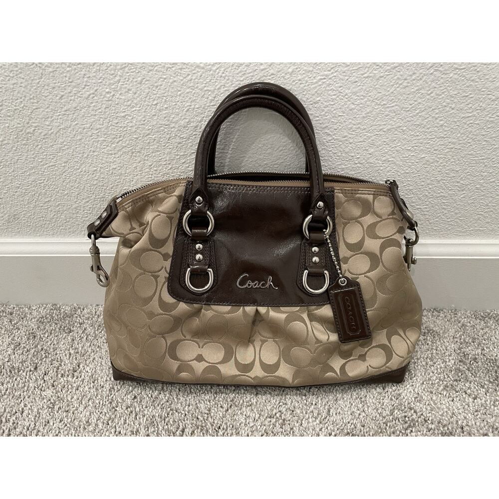 Coach Ashley Signature Sateen Satchel Shoulder Bag Brown Mahogany 15443 Preowned